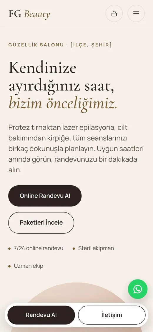 FG Beauty telefon görünümü